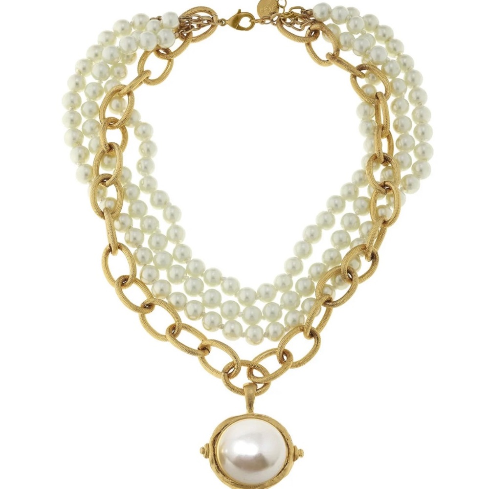 Susan Shaw pearl necklace with gold chain & pendant 16”necklace w. 3”extender.